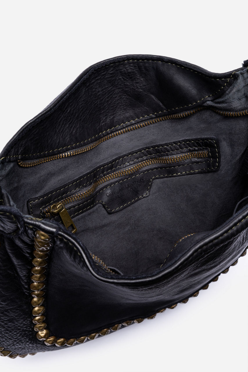 ITALIAN WASHED LEATHER STUDDED SADDLE BAG, , large image 6